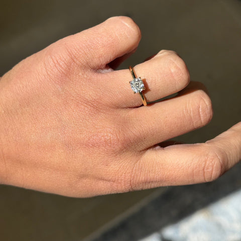 1.02ct GIA J VS2 antique old mine cut diamond four-prong solitaire engagement ring, 18K yellow gold – alternate view 2