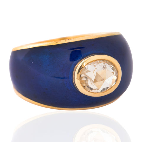 1.00ct Vintage Oval Rose Cut Diamond Enamel Ring