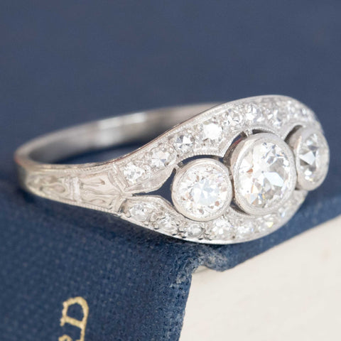 1.00ctw Antique Old European Cut Diamond 3-Stone Ring