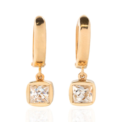 1.00ctw French Cut Diamond Bezel Drop Hoop Earrings