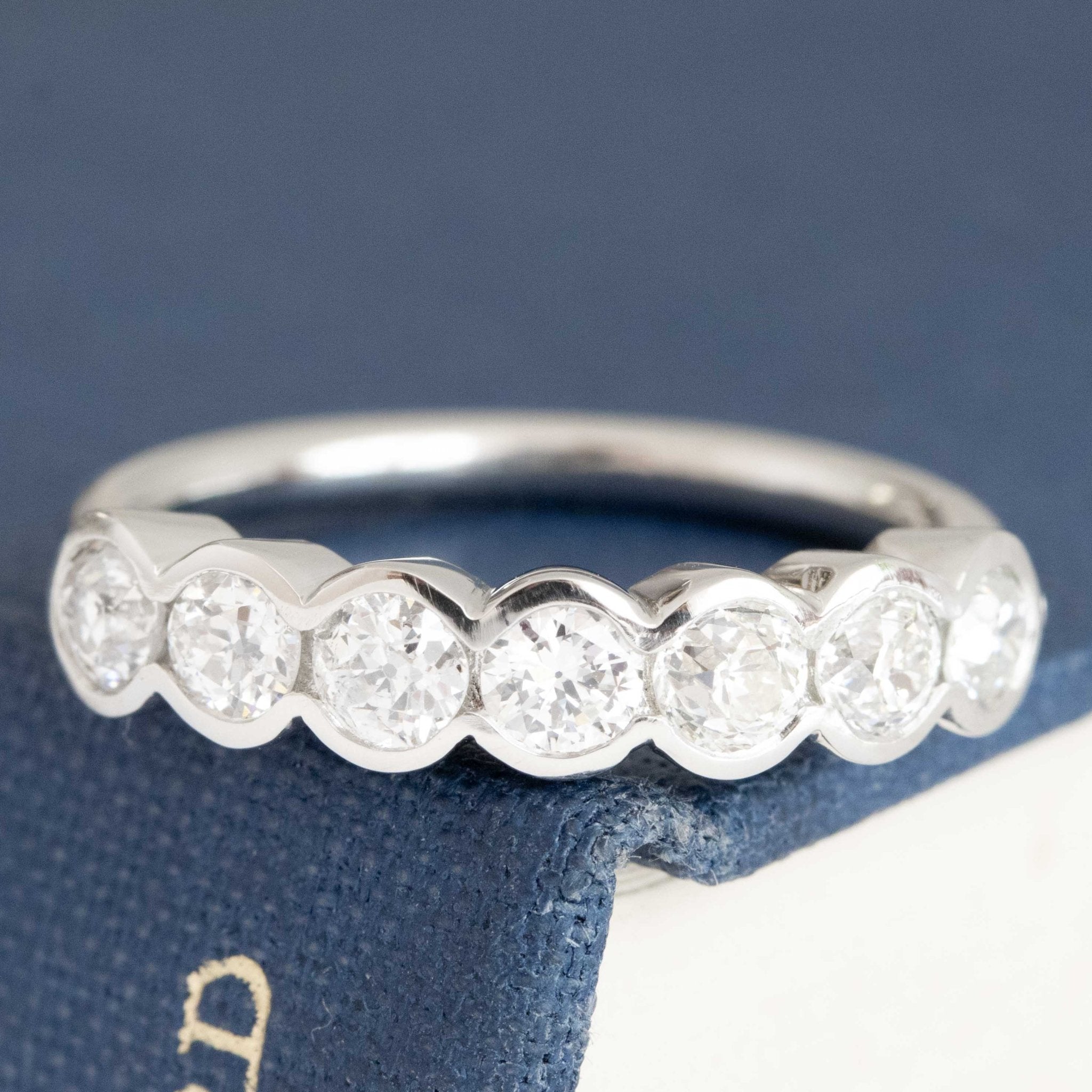 1.00ctw Old European Cut Diamond Half Bezel Band with Old European Cut Diamonds in platinum, antique-inspired one-of-a-kind wedding band