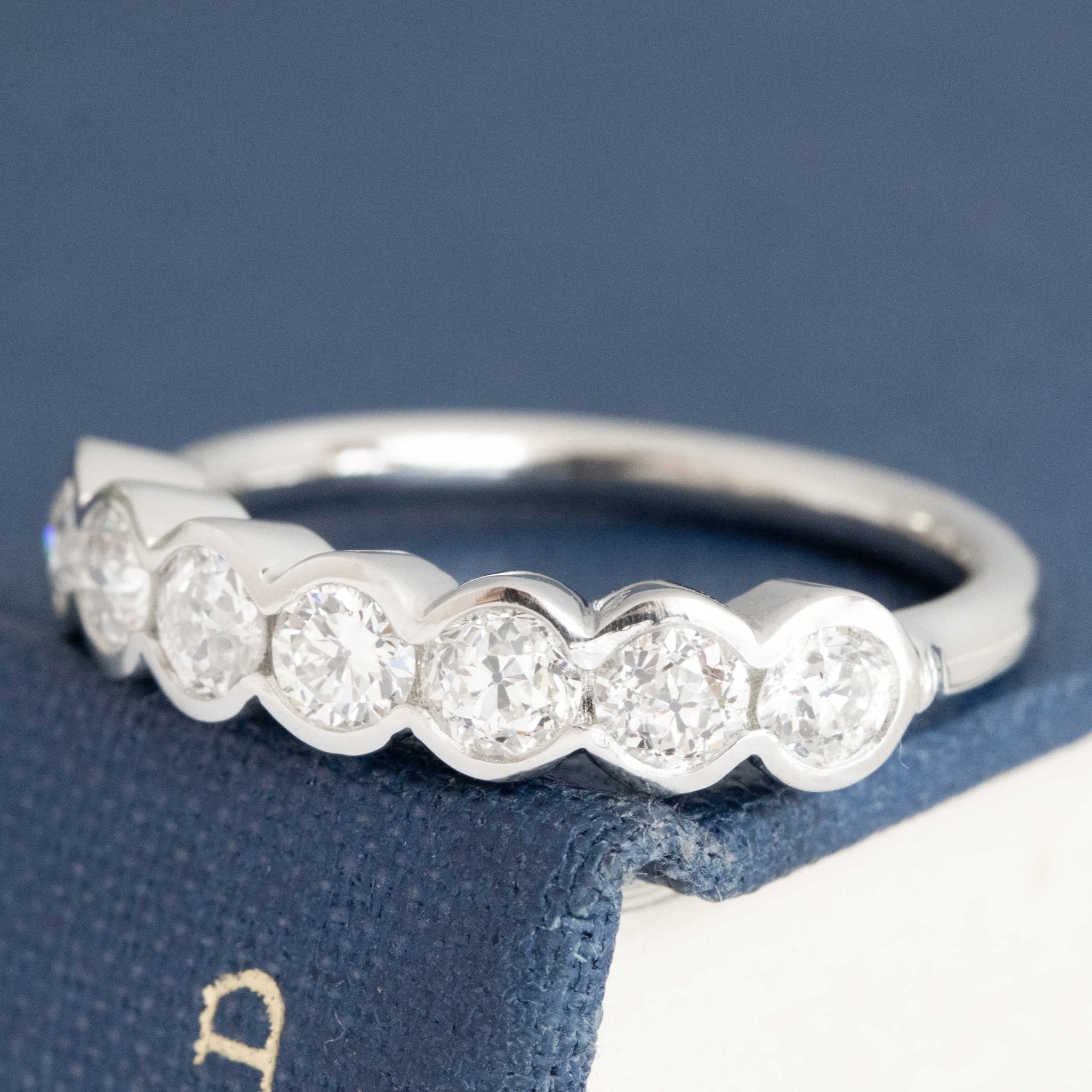 Antique lovers’ 1.00ctw Old European Cut Diamond Half Bezel Band in platinum, featuring rare Earth-mined Old European Cut Diamonds
