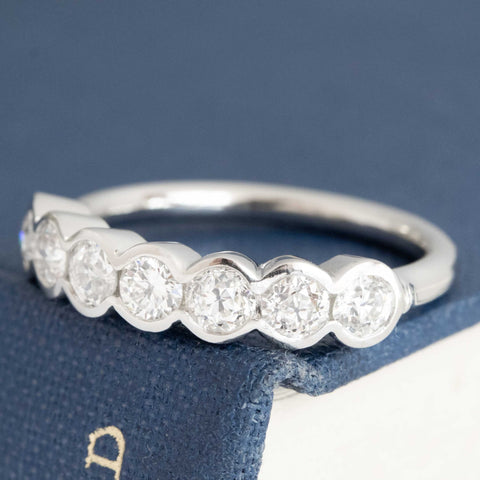 Antique lovers’ 1.00ctw Old European Cut Diamond Half Bezel Band in platinum, featuring rare Earth-mined Old European Cut Diamonds