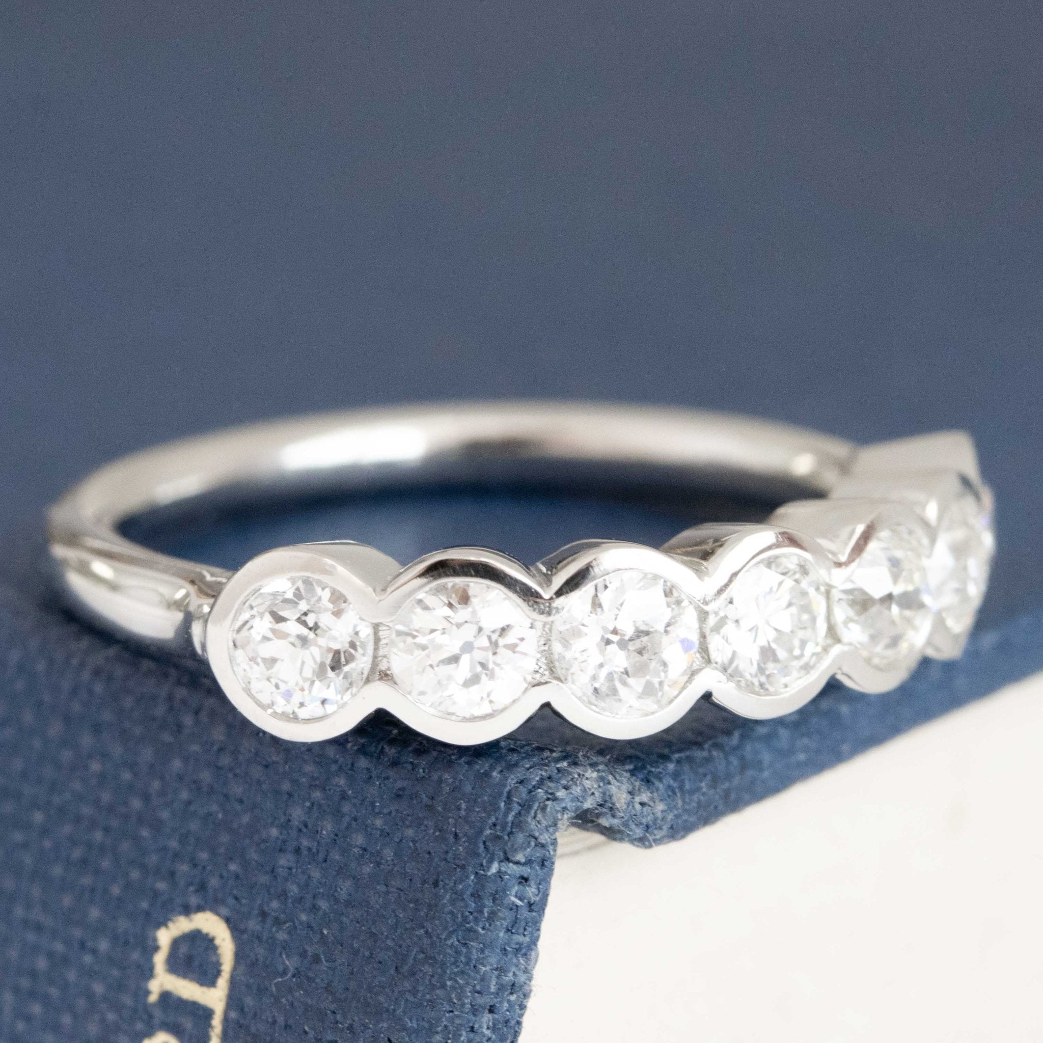 Historic style 1.00ctw Old European Cut Diamond Half Bezel Band wedding band with Old European Cut Diamonds, unique heirloom in platinum