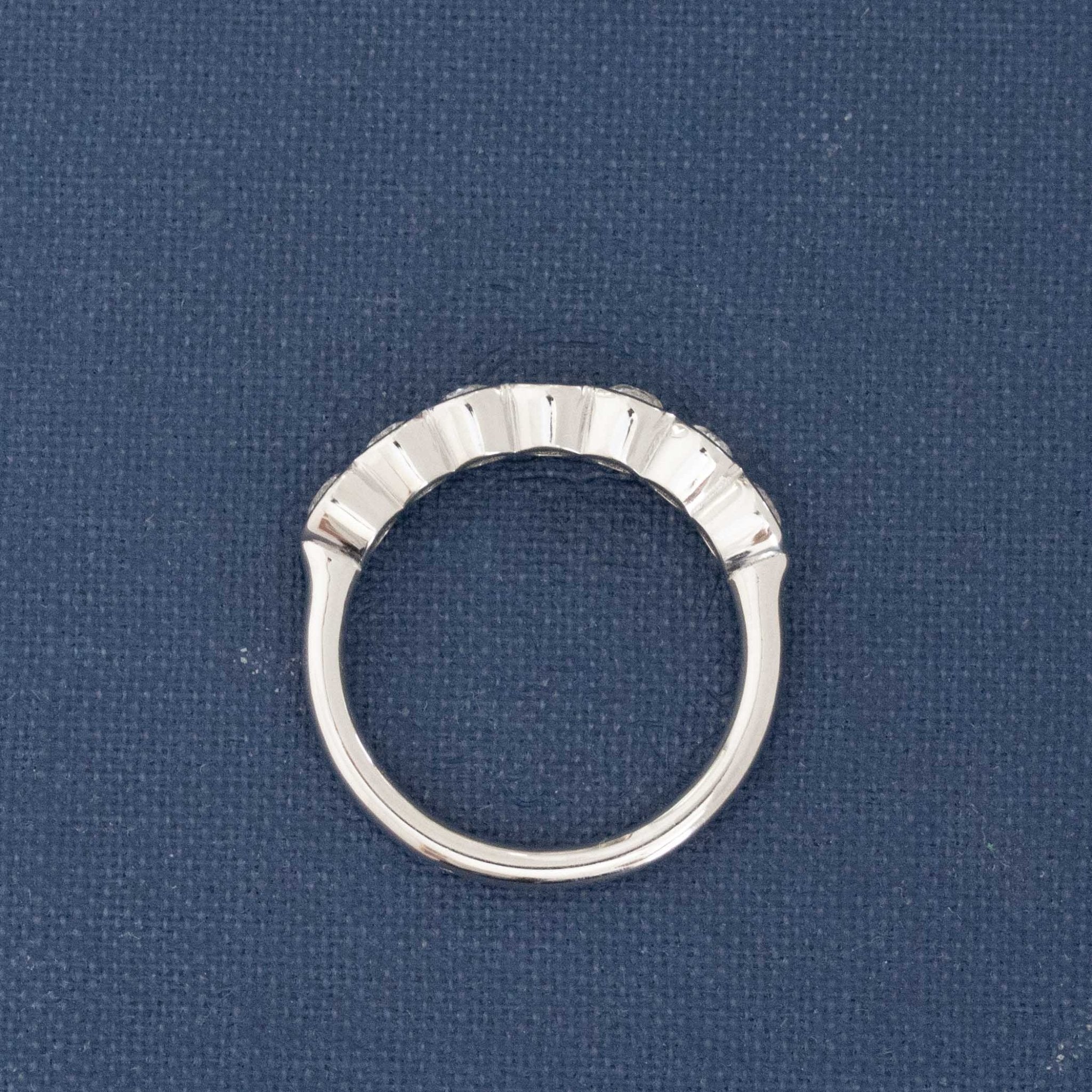 Side view of 1.00ctw Old European Cut Diamond Half Bezel Band, natural Earth-mined Old European Cut Diamonds in platinum
