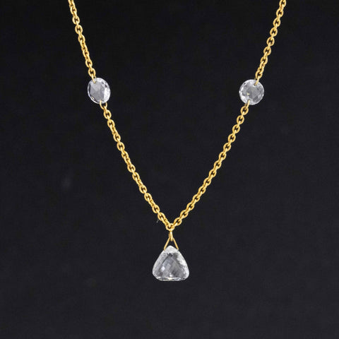 1.01ctw 7-Stone Briolette & Rose Cut Diamond Station Necklace