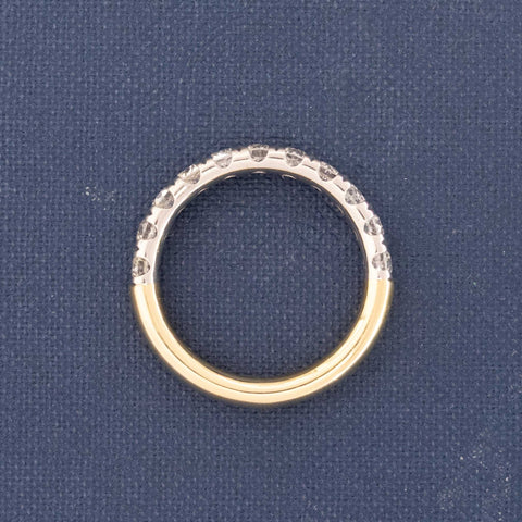Side view of 1.01ctw Old European Cut Diamond Half-Eternity Yin-Yang Band, natural Earth-mined Old European Cut Diamonds in platinum and yellow gold