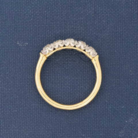 Side view of 1.01ctw Old Mine Cut Diamond 5-Stone Band, natural Earth-mined Old Mine Cut Diamonds in platinum