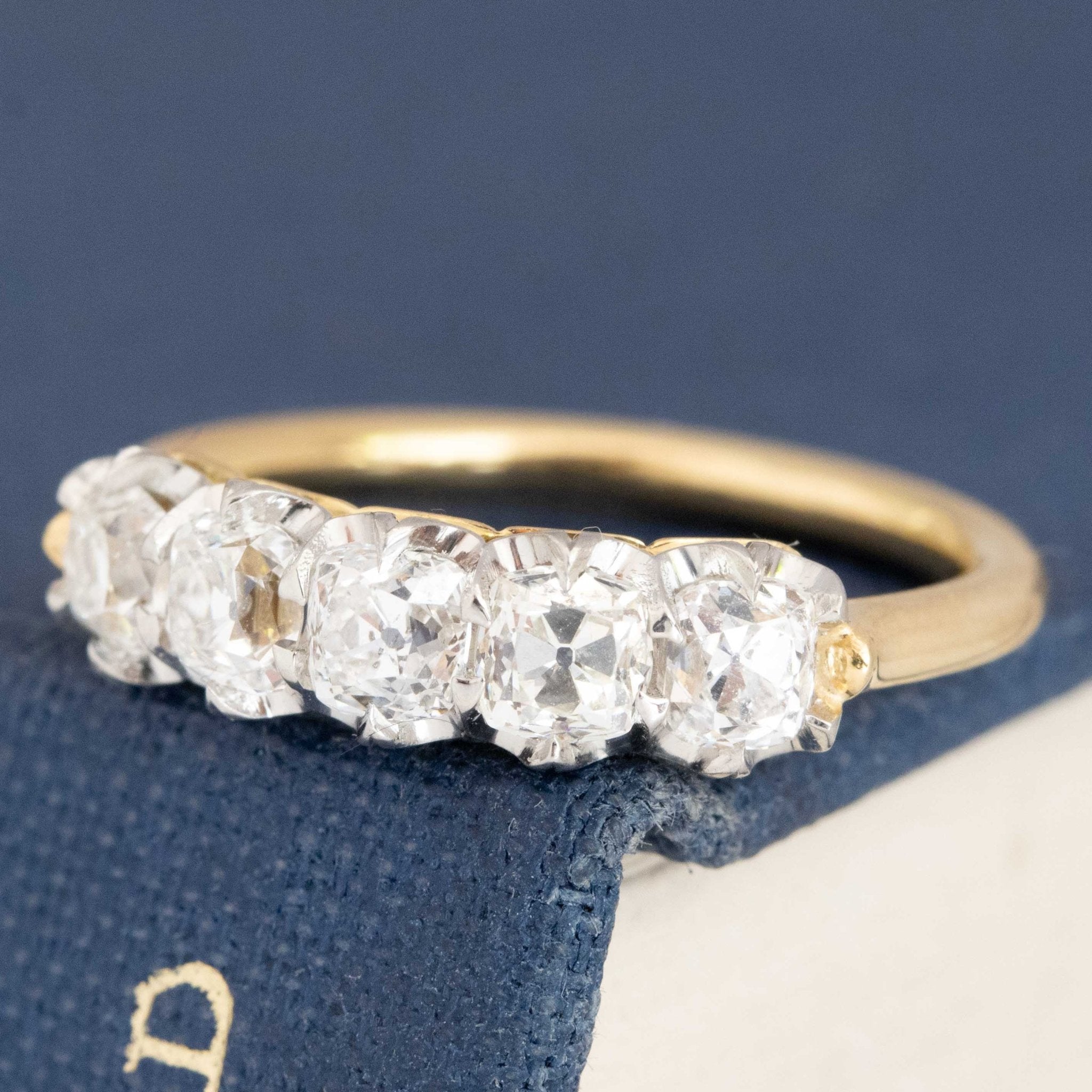 Antique lovers’ 1.01ctw Old Mine Cut Diamond 5-Stone Band in platinum, featuring rare Earth-mined Old Mine Cut Diamonds