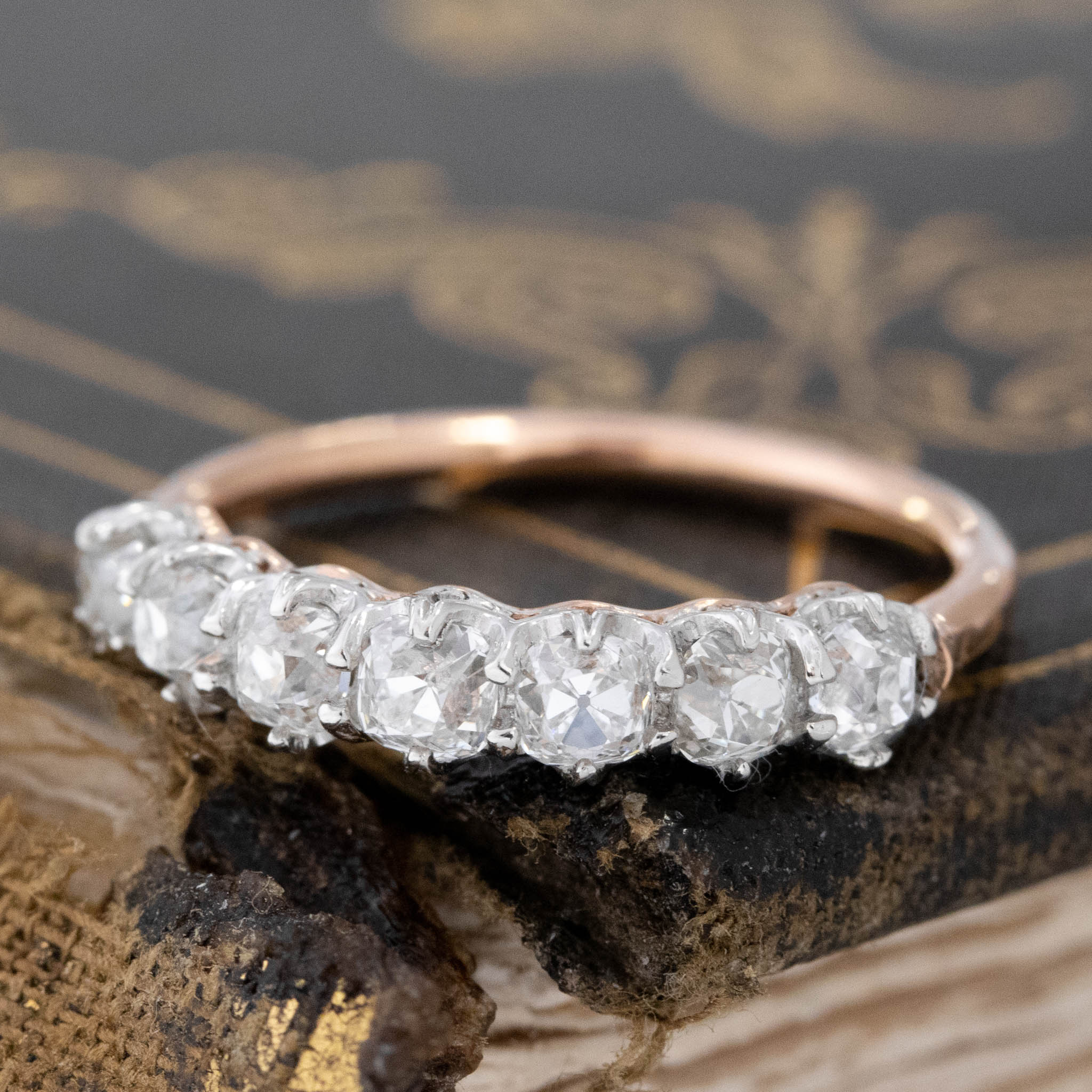 1.01ctw Old Mine Cut Diamond 7-Stone Band