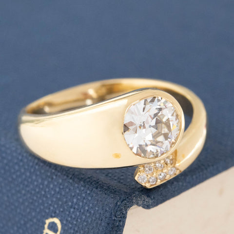 1.02ct GIA K VS1 old European cut diamond bypass ring with pave diamonds, 18K yellow gold – alternate view 3