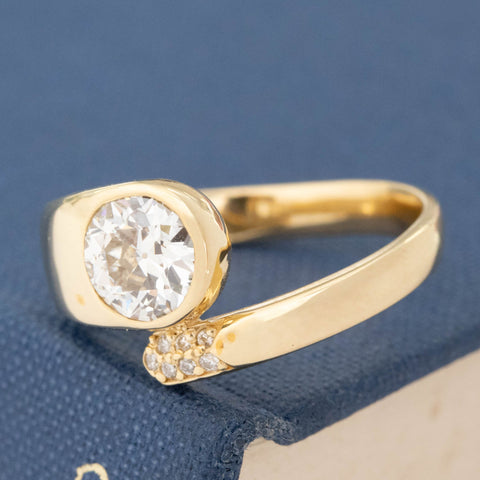 1.02ct GIA K VS1 old European cut diamond bypass ring with pave diamonds, 18K yellow gold – alternate view 4