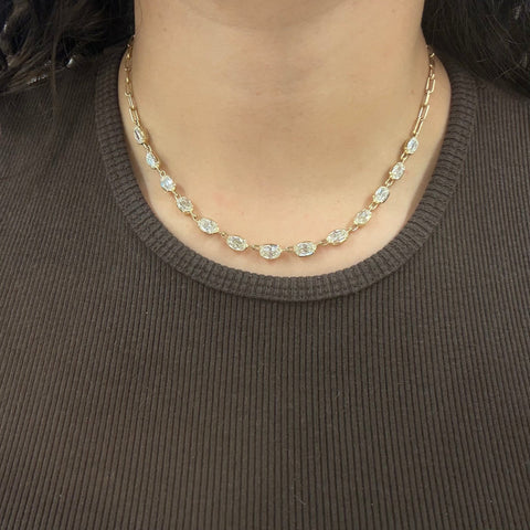 10.30ctw Oval Step Cut Diamond Bezel Chain Necklace