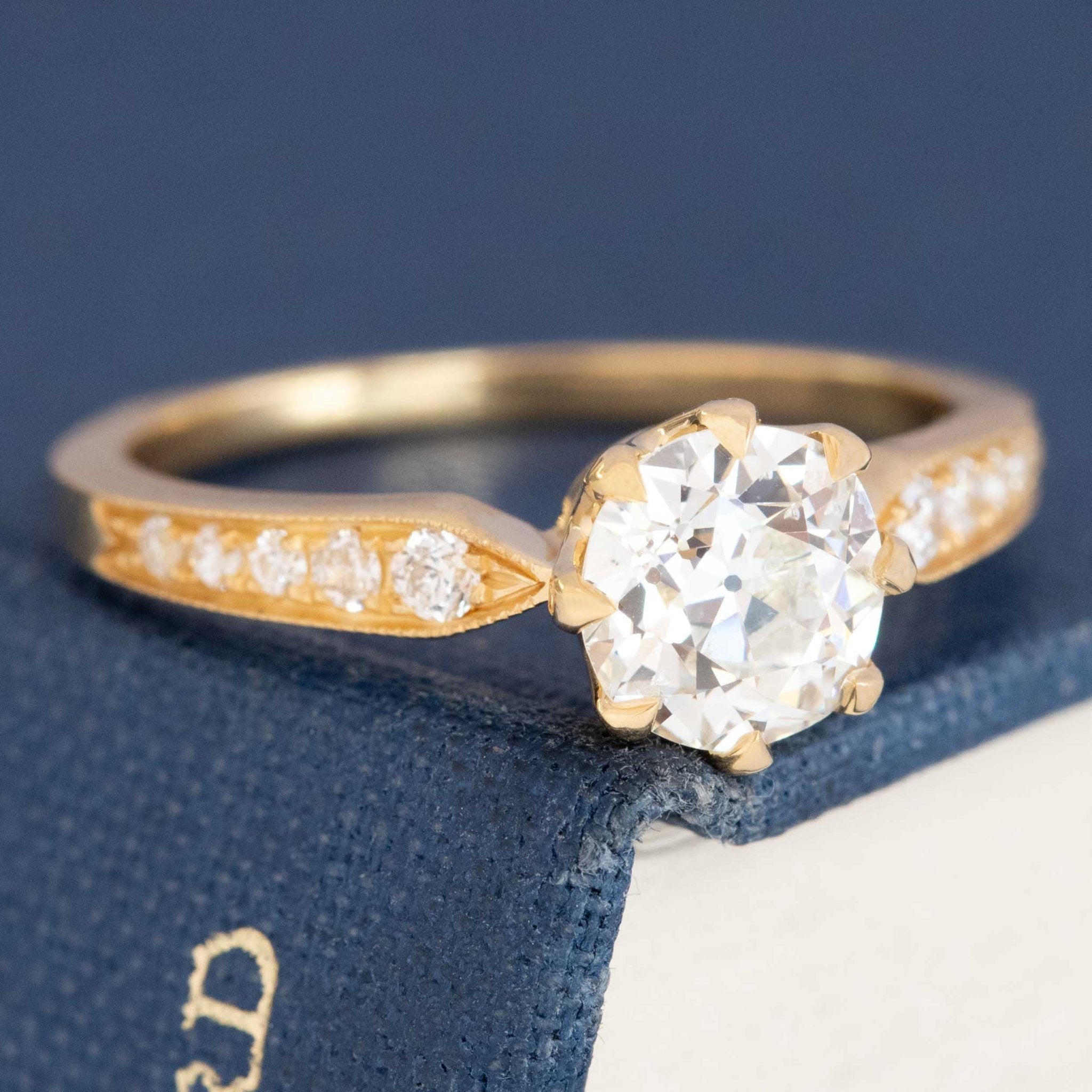 18k yellow gold vintage engagement ring with 1.04ct GIA I SI2 Old European cut diamond.
