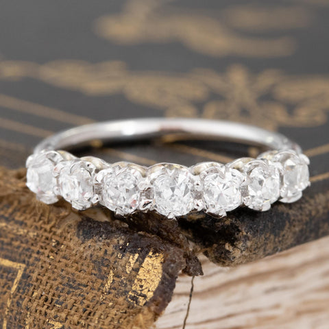 1.04ctw Old Mine Cut Diamond 7-Stone Band with Old Mine Cut Diamonds in platinum, antique-inspired one-of-a-kind wedding band
