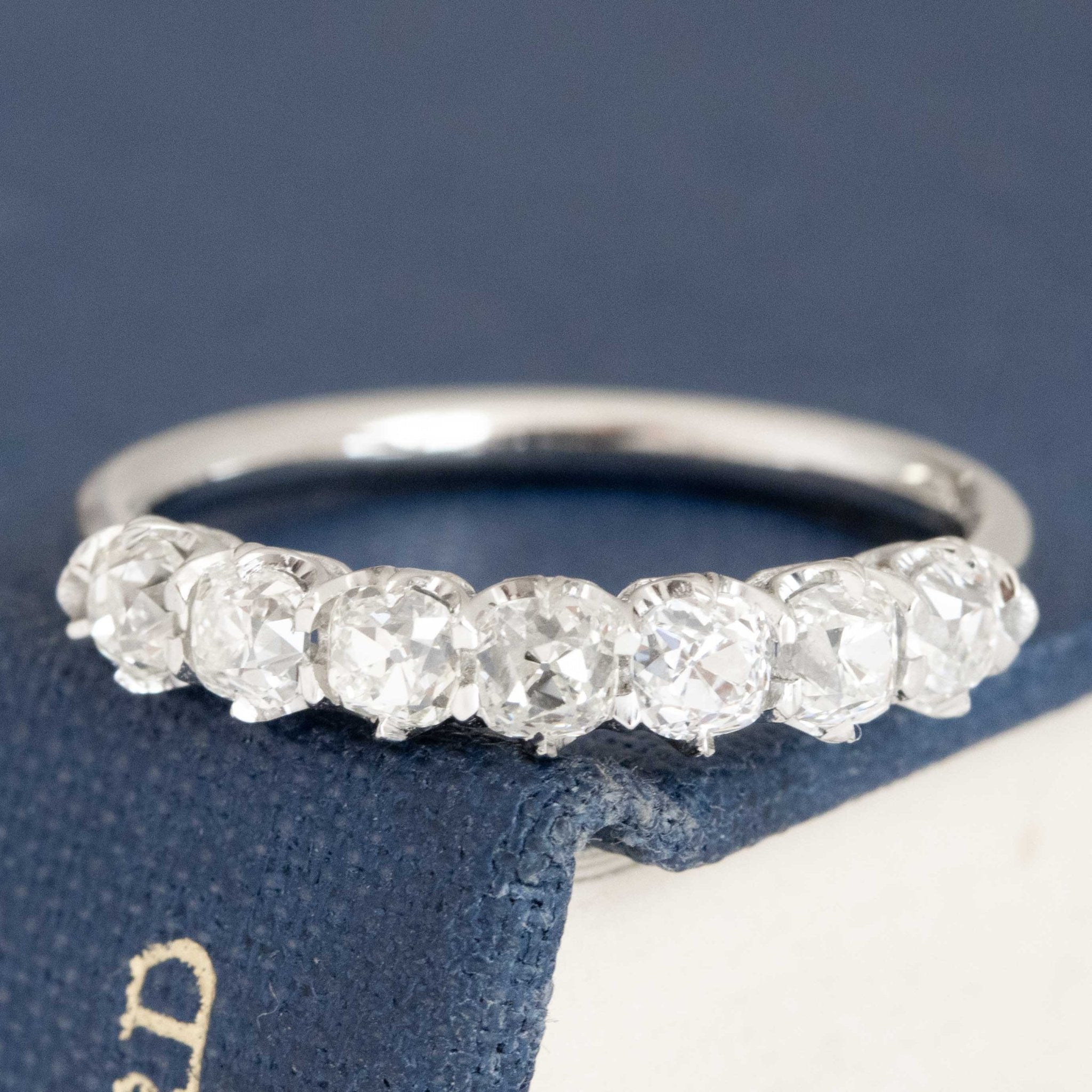 1.04ctw Old Mine Cut Diamond Half-Hoop Band with Old Mine Cut Diamonds in platinum, antique-inspired one-of-a-kind wedding band