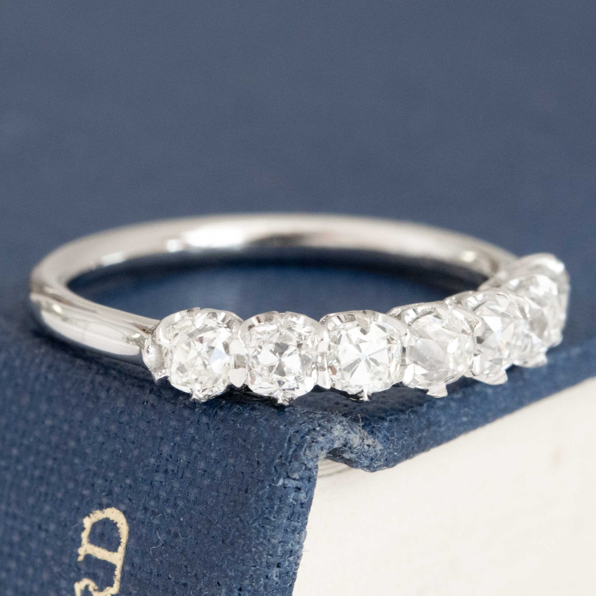 Historic style 1.04ctw Old Mine Cut Diamond Half-Hoop Band wedding band with Old Mine Cut Diamonds, unique heirloom in platinum
