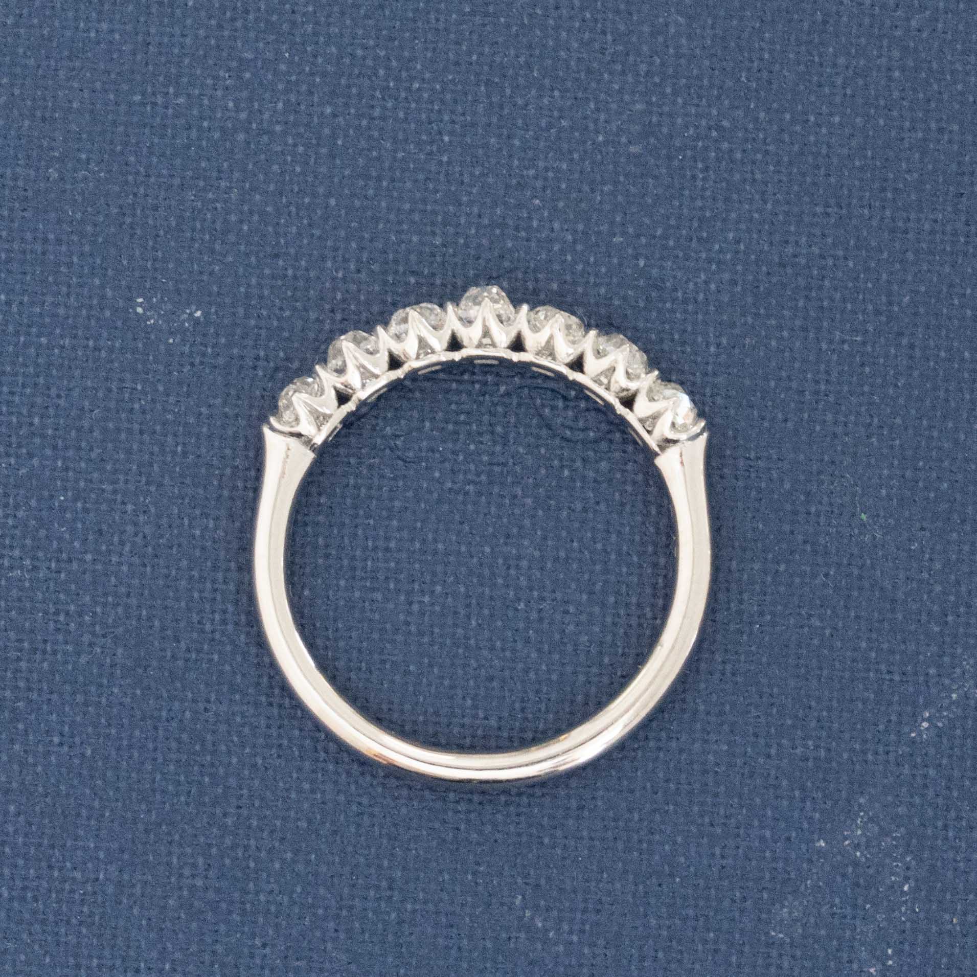 Side view of 1.04ctw Old Mine Cut Diamond Half-Hoop Band, natural Earth-mined Old Mine Cut Diamonds in platinum
