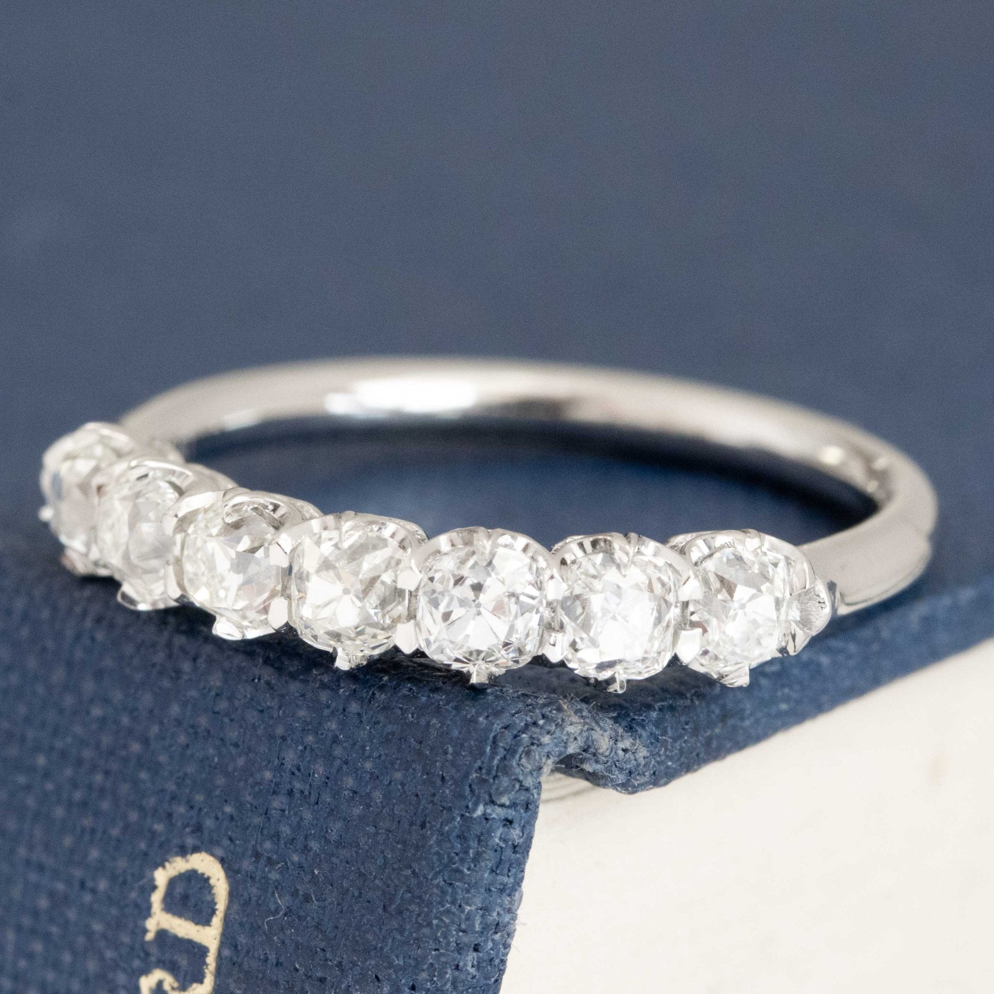 Antique lovers’ 1.04ctw Old Mine Cut Diamond Half-Hoop Band in platinum, featuring rare Earth-mined Old Mine Cut Diamonds