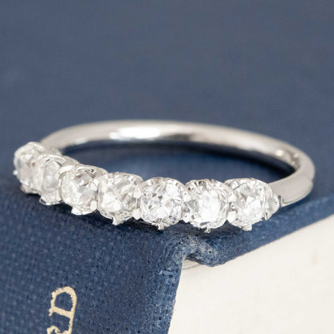 Antique lovers’ 1.04ctw Old Mine Cut Diamond Half-Hoop Band in platinum, featuring rare Earth-mined Old Mine Cut Diamonds