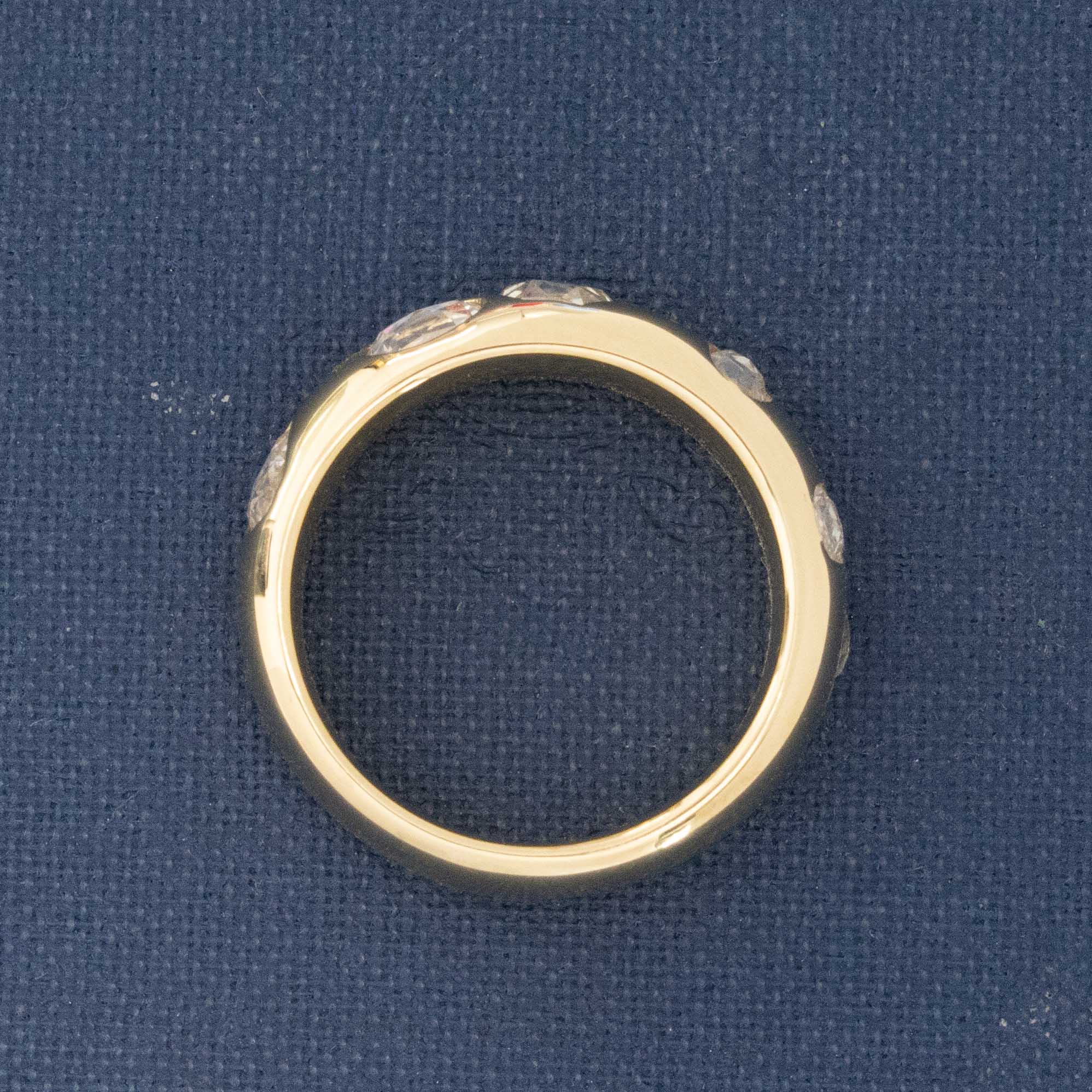 Side view of 1.05ctw Mixed Rose Cut Diamond Scatter Band, natural Earth-mined Antique Diamonds in yellow gold