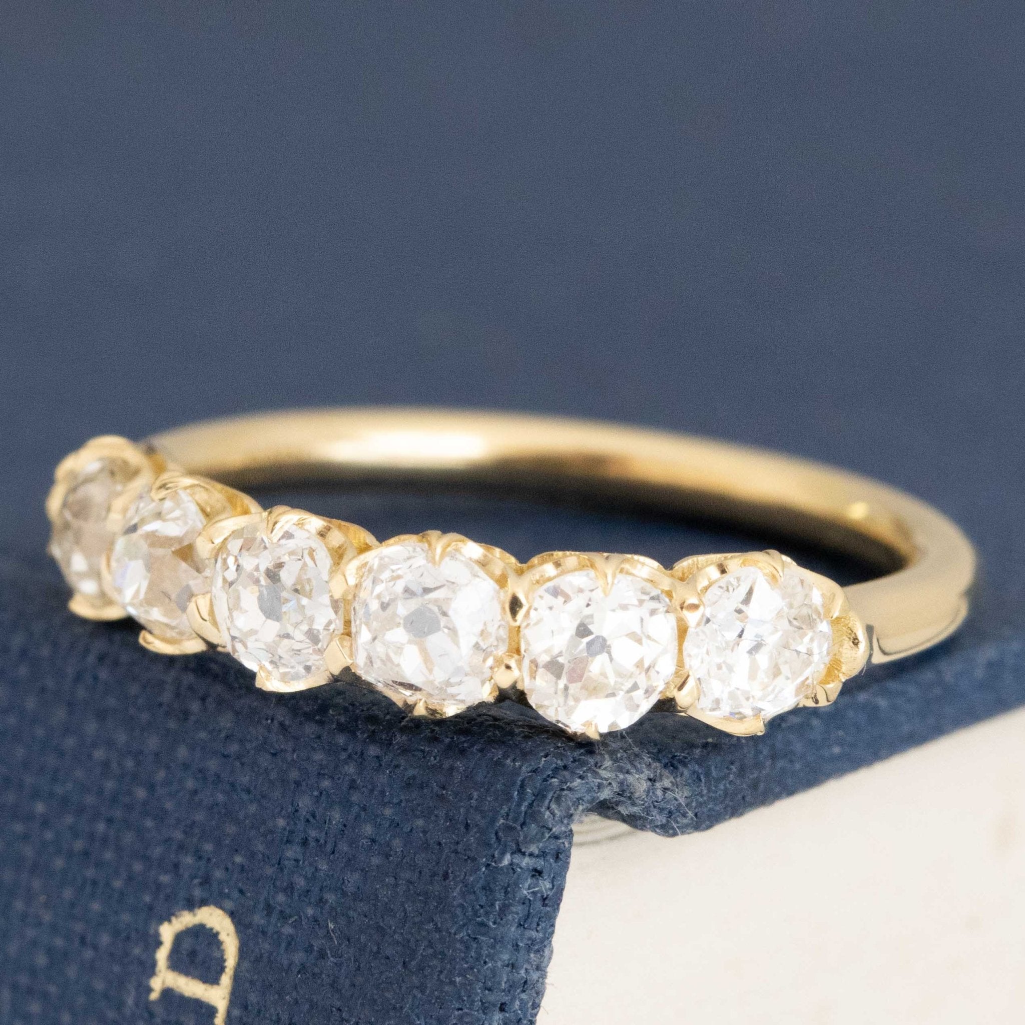 Antique lovers’ 1.05ctw Old Mine Cut Diamond 6-Stone Band in yellow gold, featuring rare Earth-mined Old Mine Cut Diamonds