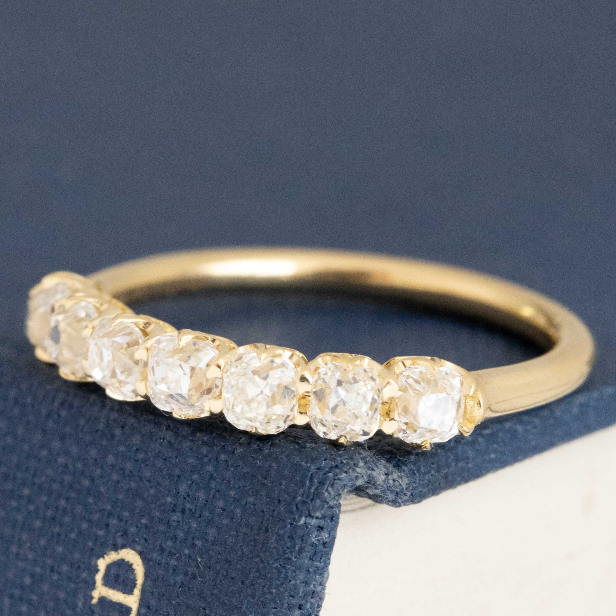 Antique lovers’ 1.05ctw Old Mine Cut Diamond Half-Hoop Band in yellow gold, featuring rare Earth-mined Old Mine Cut Diamonds