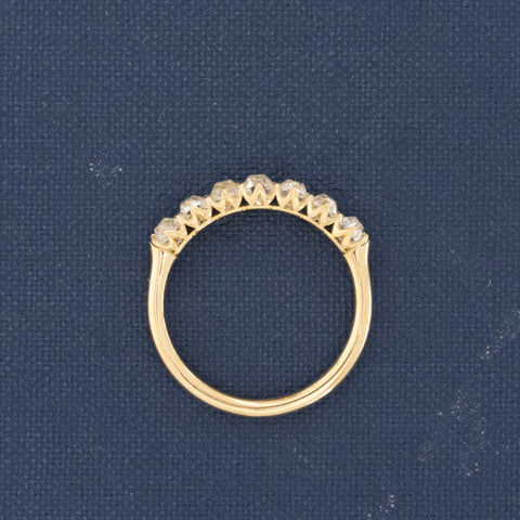 Side view of 1.05ctw Old Mine Cut Diamond Half-Hoop Band, natural Earth-mined Old Mine Cut Diamonds in yellow gold