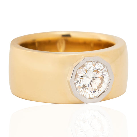 1.06ct Decagonal Cut Diamond Bezel Wide Ring, GIA