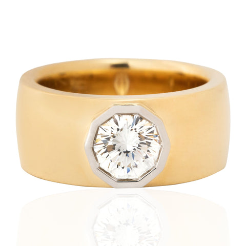 1.06ct Decagonal Cut Diamond Bezel Wide Ring, GIA