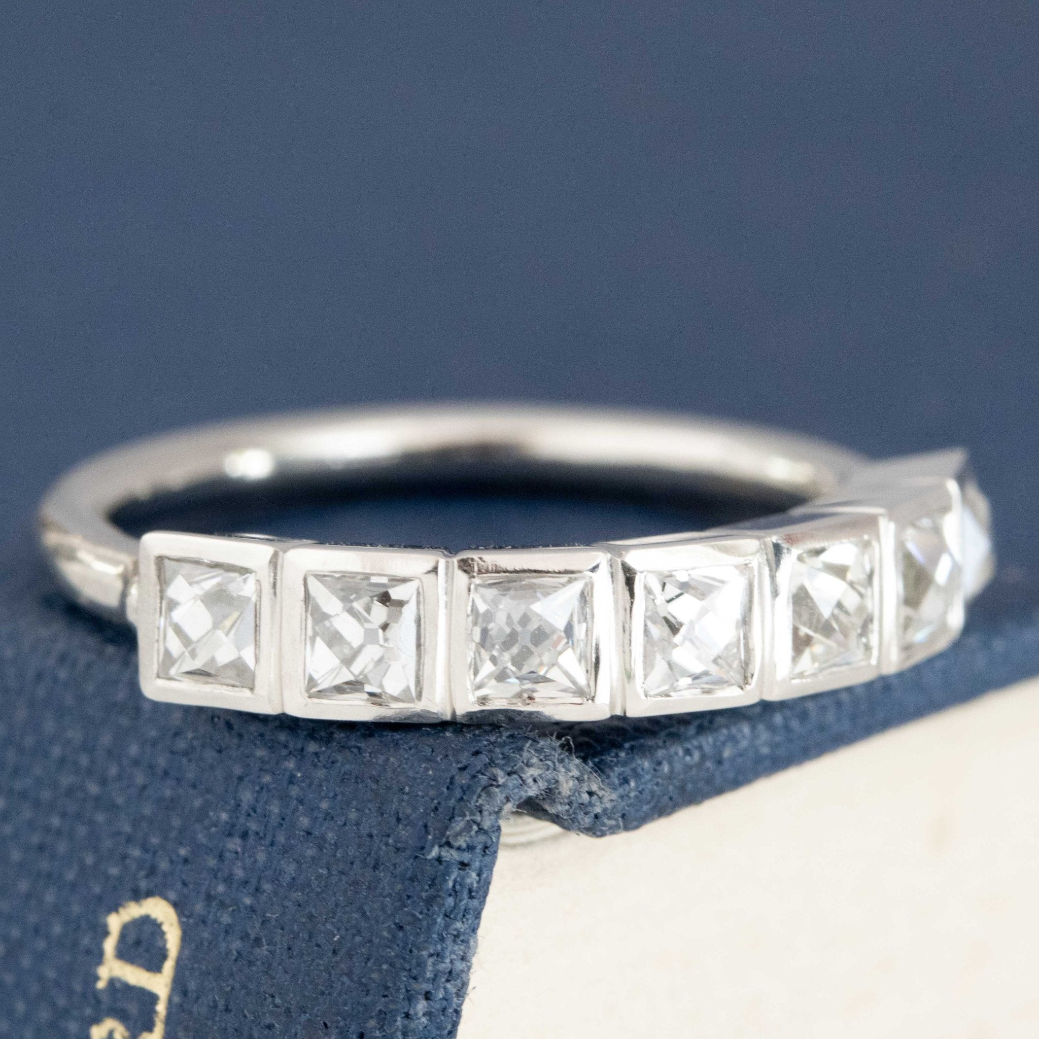 Historic style 1.06ctw French Cut Diamond 7-Stone Bezel Band wedding band with French Cut Diamonds, unique heirloom in platinum
