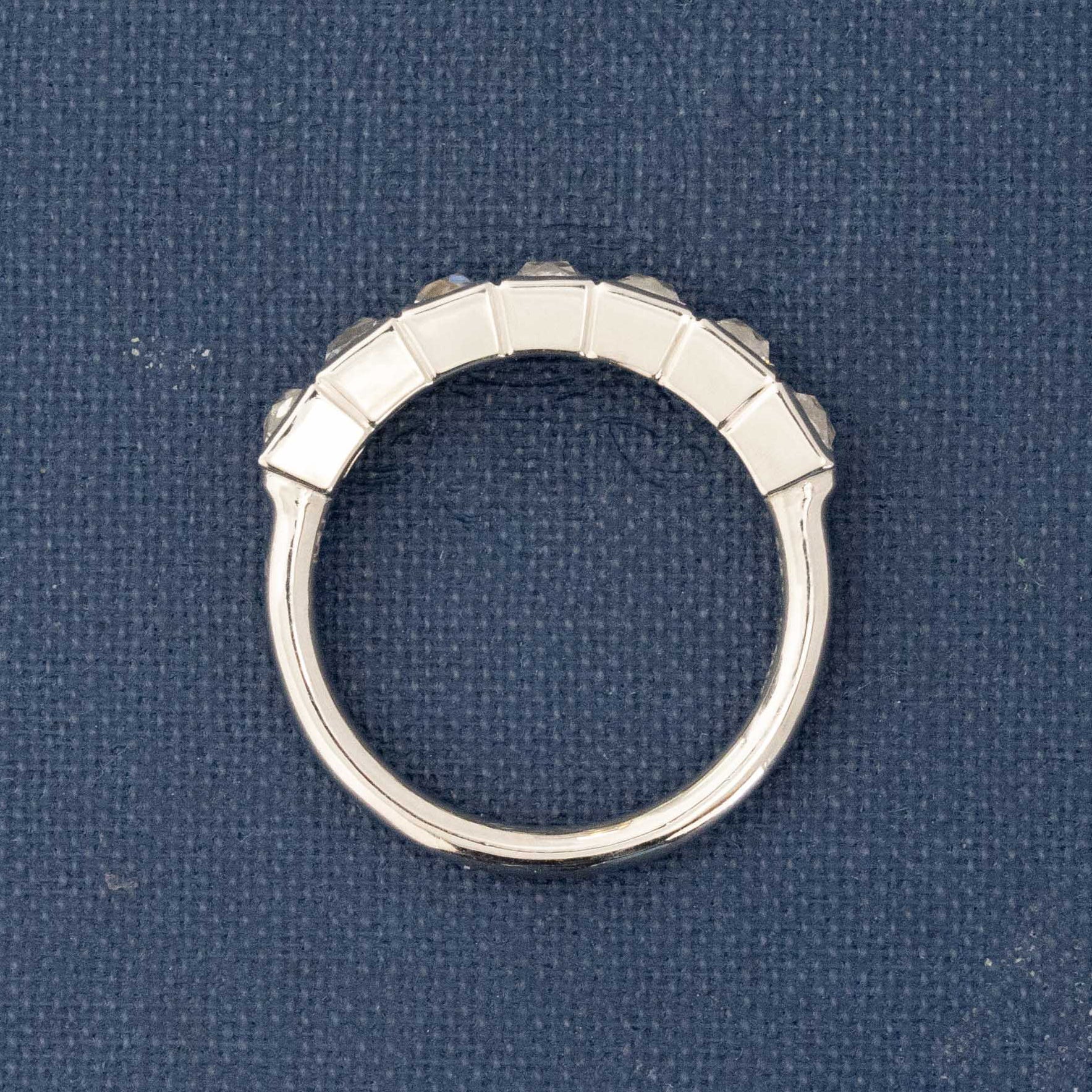 Side view of 1.06ctw French Cut Diamond 7-Stone Bezel Band, vintage-inspired band with French Cut Diamonds, crafted in platinum
