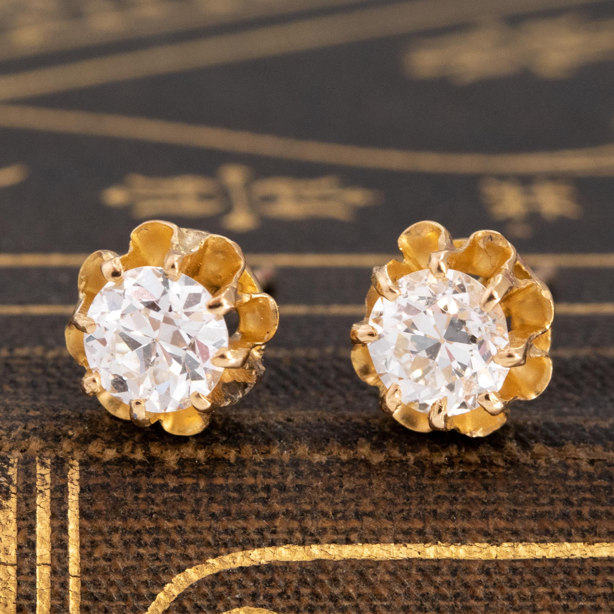 Old European Cut Diamond Buttercup Stud Earrings