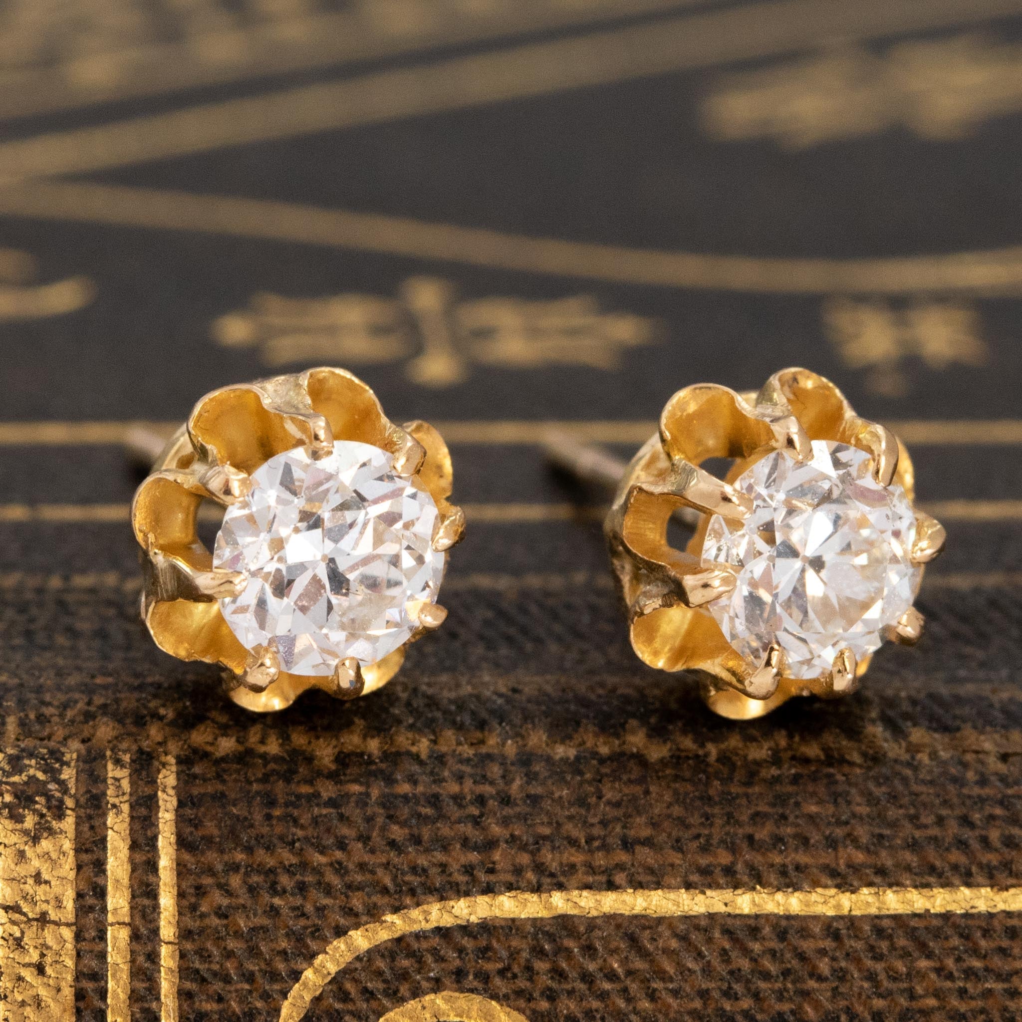 Reformation collection, Old European Cut Diamond Buttercup Stud Earrings in 18 kt. Yellow Gold