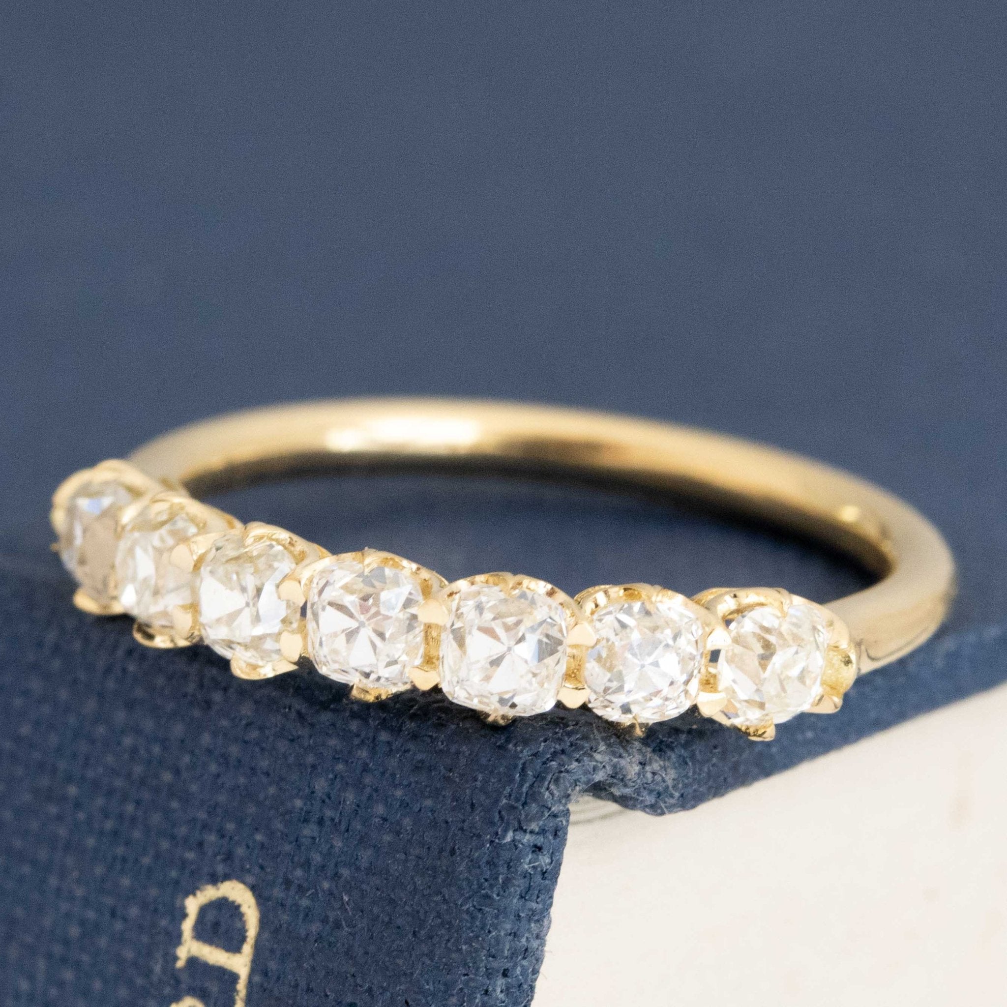 Antique lovers’ 1.07ctw Old Mine Cut Diamond Half-Hoop Band in yellow gold, featuring rare Earth-mined Old Mine Cut Diamonds