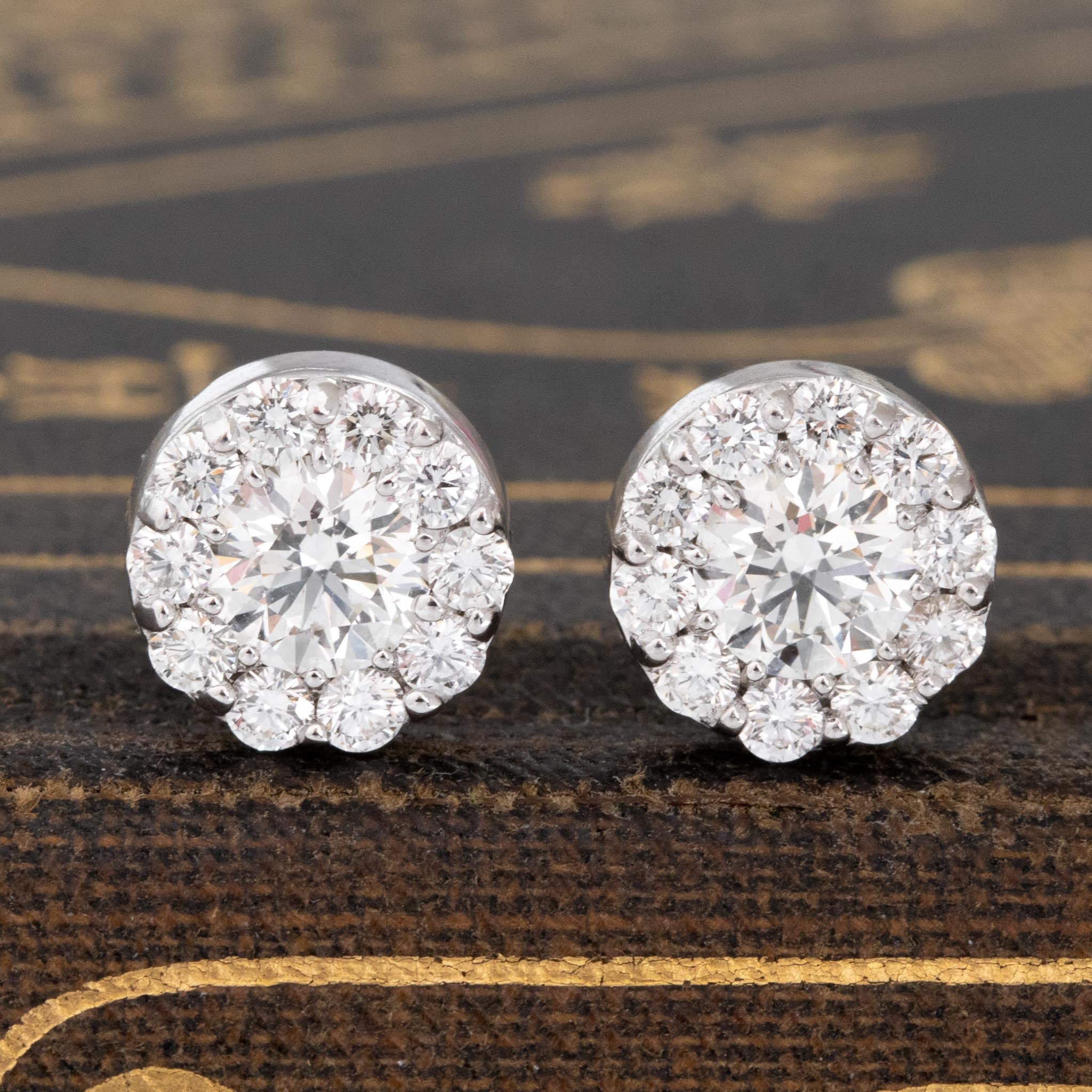 Round Brilliant Cut Diamond Cluster Stud Earrings by Hearts on