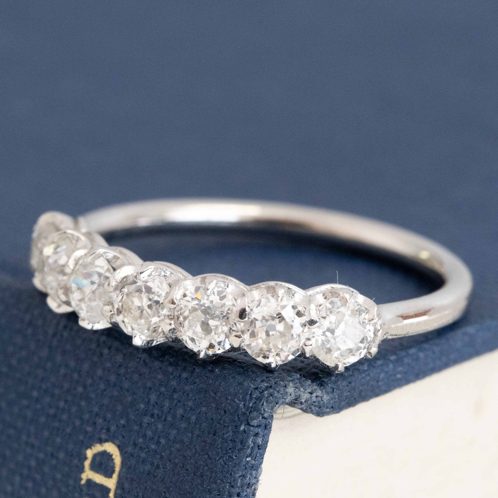 Historic style 1.08ctw Old European Cut Diamond Half-Hoop Band wedding band with Old European Cut Diamonds, unique heirloom in platinum