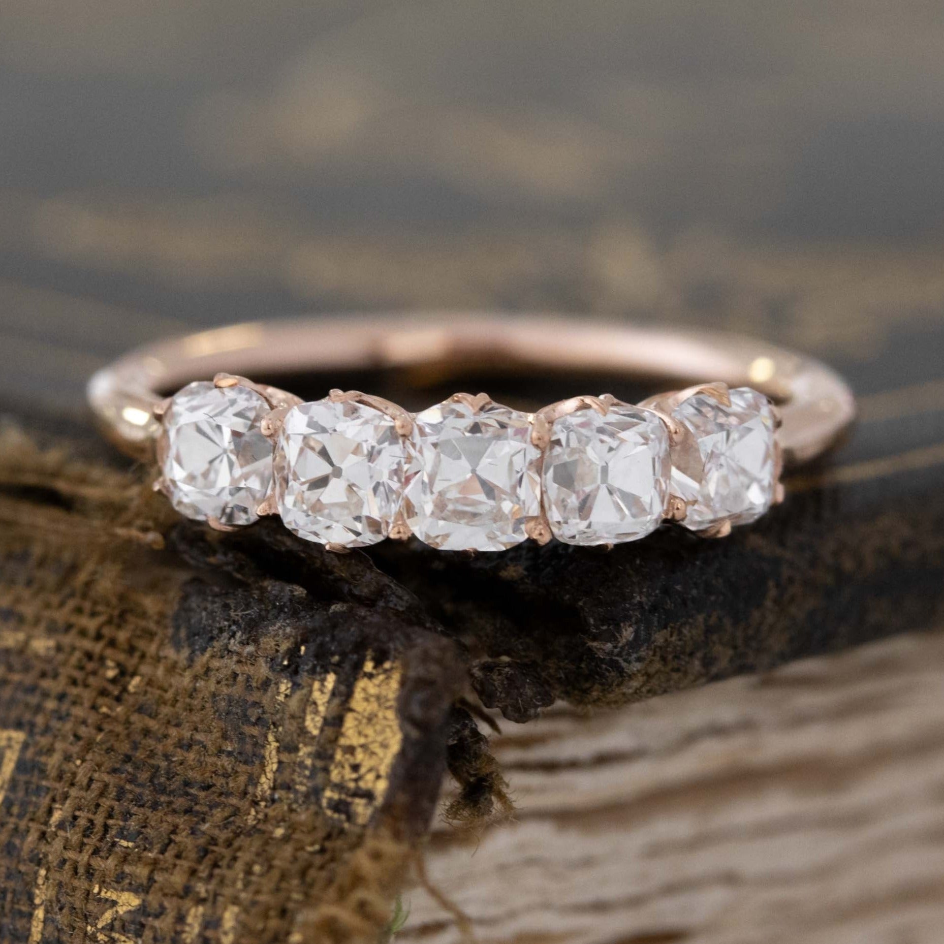 1.08ctw Old Mine Cut Diamond 5-Stone Band - 18 kt. Rose Gold