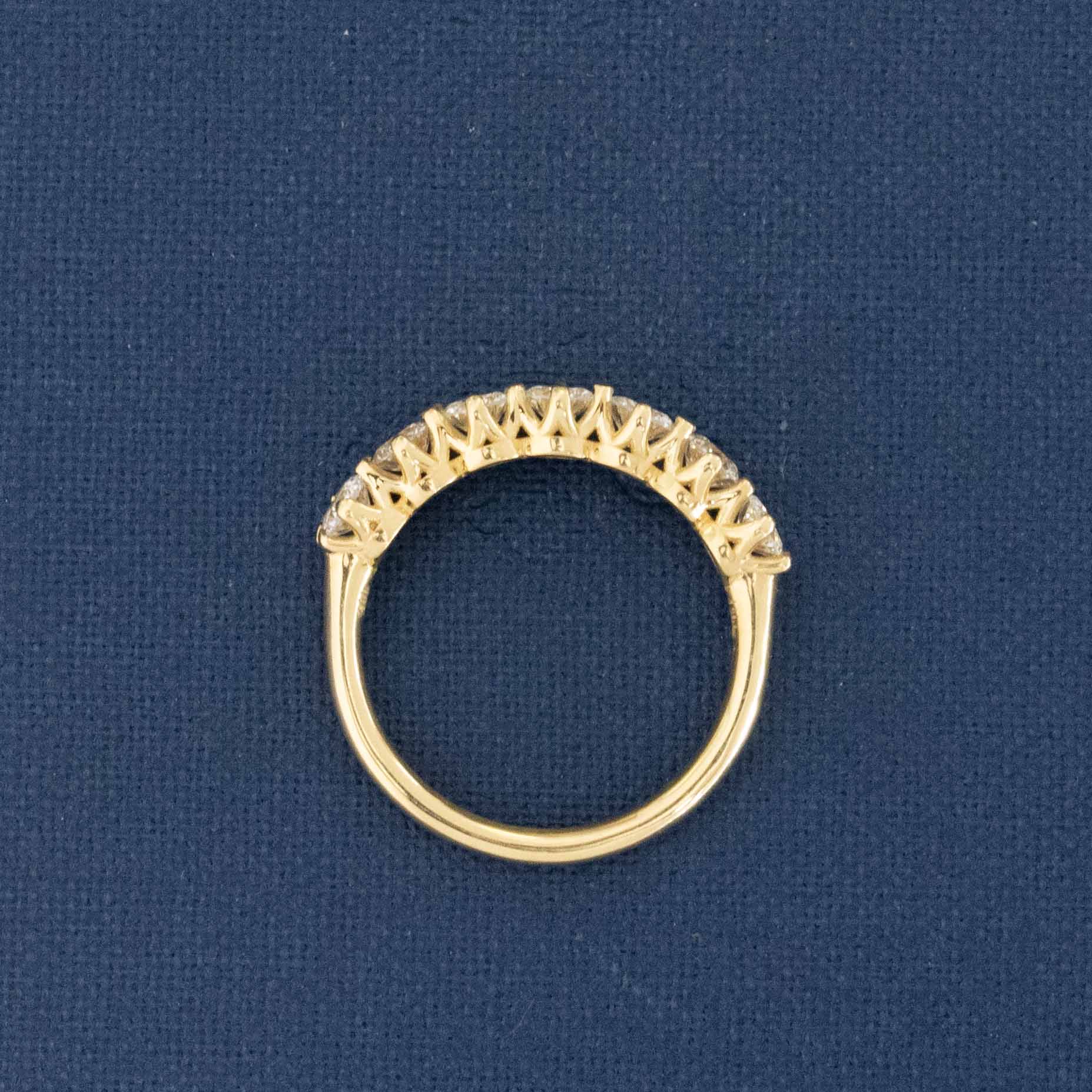 Elegant 1.08ctw Round Brilliant Cut Diamond Half-Hoop Band, romantic design with Antique Diamonds, Earth-mined diamonds in yellow gold
