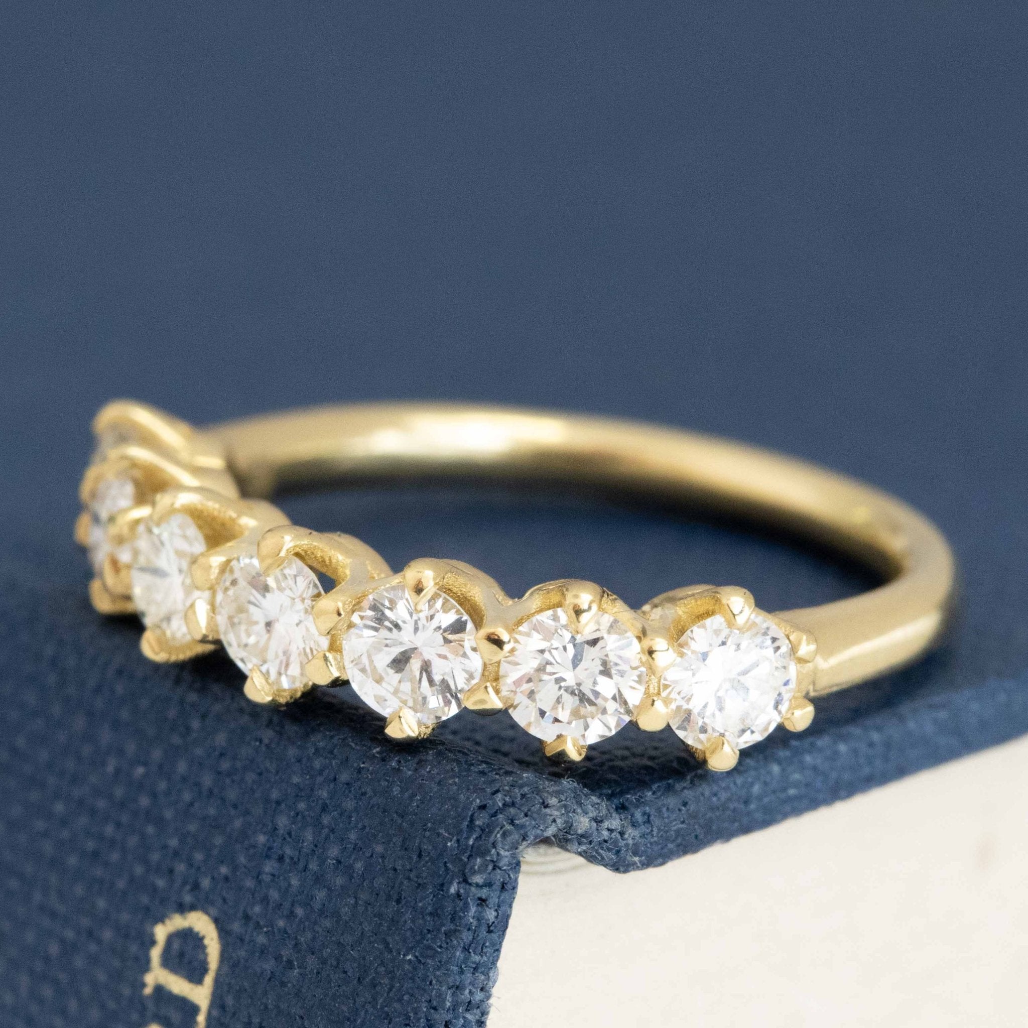 Antique lovers’ 1.08ctw Round Brilliant Cut Diamond Half-Hoop Band in yellow gold, featuring rare Earth-mined Antique Diamonds