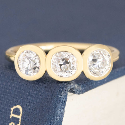 1.09ctw Old European Cut Diamond Bezel Trilogy Ring