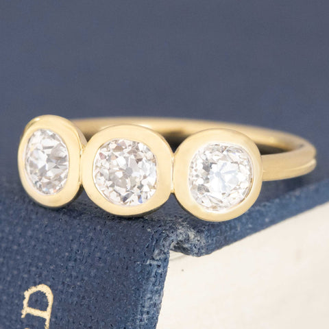 1.09ctw Old European Cut Diamond Bezel Trilogy Ring