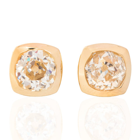 1.09ctw Old Mine Cut Diamond Bezel Stud Earrings