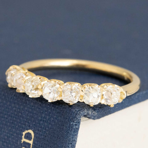 Antique lovers’ 1.09ctw Old Mine Cut Diamond Half-Hoop Band in yellow gold, featuring rare Earth-mined Old Mine Cut Diamonds