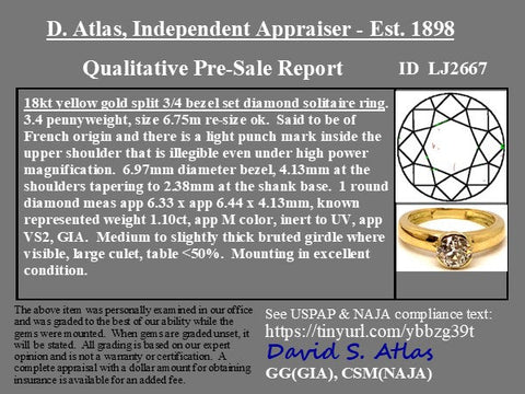 1.10ct Old European Cut Diamond Bezel Solitaire, French