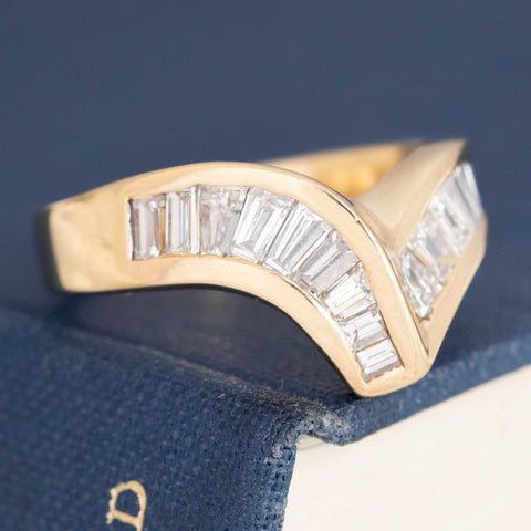 1.10ctw Vintage Baguette Cut Diamond V Ring