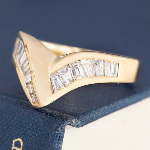 1.10ctw Vintage Baguette Cut Diamond V Ring