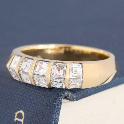 1.10ctw Vintage Carre Cut Diamond Double Row Band