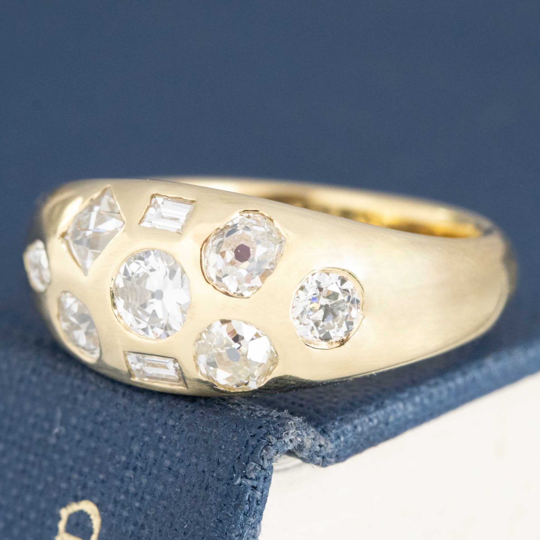 Antique lovers’ 1.12ctw Mixed Cut Diamond Bombe Ring in yellow gold, featuring rare Earth-mined Antique Diamonds
