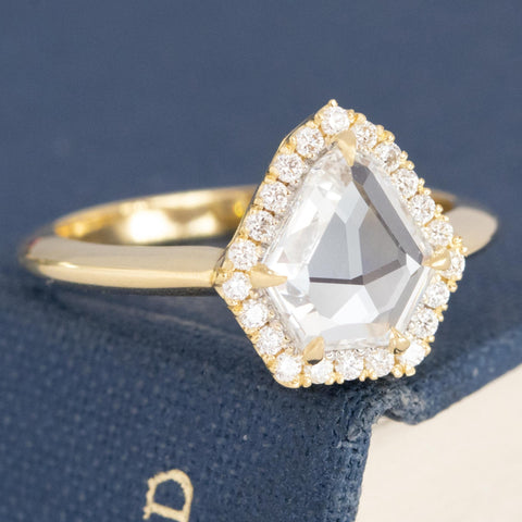 1.12ctw Shield Rose Cut Diamond Halo Ring